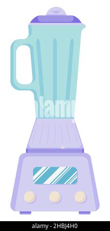 Electric mixer for smoothies, juices and mashed soups with buttons for different speeds, glass jug on a plastic stand in a flat style isolated on a wh Stock Vector
