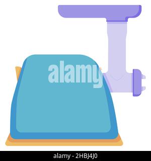 Blue meat grinder for chopping meat, fish and vegetables for making minced meat cutlets in a flat style isolated on a white background. Vector illustr Stock Vector