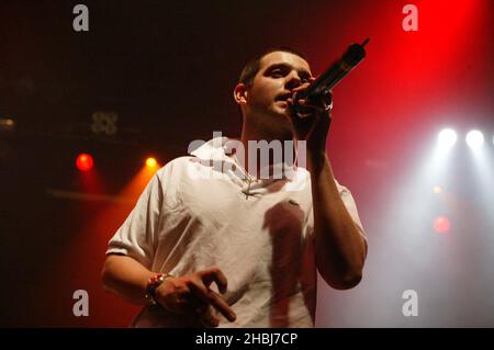 NME Awards Show: The Streets at the Astoria, London.  Mike Skinner promoting highly praised debut album Original Pirate Material, idiosyncratic garage and hip-hop flava. Stock Photo