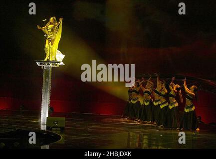 Broadway and West End star Sarah Brightman plays live gig at Wembley Arena in London. Stock Photo