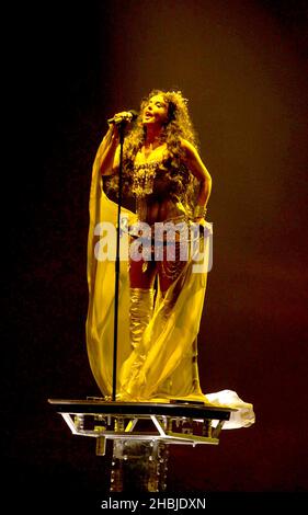 Broadway and West End star Sarah Brightman plays live gig at Wembley Arena in London. Stock Photo