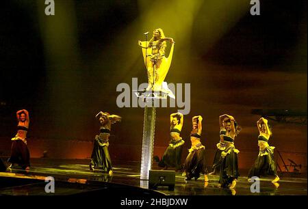 Broadway and West End star Sarah Brightman plays live gig at Wembley Arena in London. Stock Photo