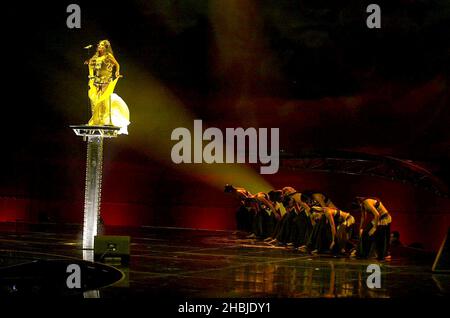 Broadway and West End star Sarah Brightman plays live gig at Wembley Arena in London. Stock Photo