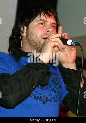 Singer Daniel Bedingfield performs live and signs copies of his new album 'Second First Impression', out today, at HMV Oxford Street on November 8, 2004 in London. Stock Photo