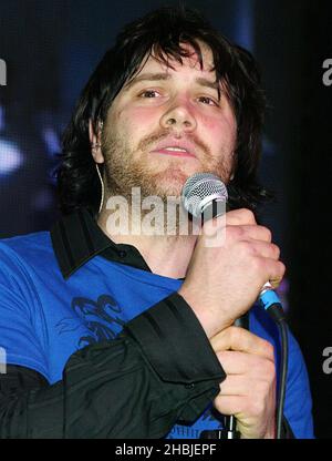 Singer Daniel Bedingfield performs live and signs copies of his new album 'Second First Impression', out today, at HMV Oxford Street on November 8, 2004 in London. Stock Photo