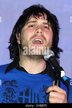 Singer Daniel Bedingfield performs live and signs copies of his new album 'Second First Impression', out today, at HMV Oxford Street on November 8, 2004 in London. Stock Photo