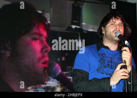 Singer Daniel Bedingfield performs live and signs copies of his new album 'Second First Impression', out today, at HMV Oxford Street on November 8, 2004 in London. Stock Photo