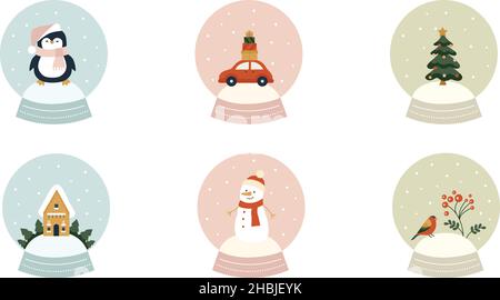 Vector illustration of cartoon winter season icons on white background. Stock Vector