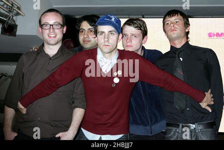 Maximo Park perform live and sign copies of their debut album 'A Certain Trigger', at HMV Oxford Street, 2005 in London. Paul Smith Stock Photo