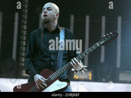 Shavo Odadjian of System of a Down performs on stage on at the third and final day of this year's Download Festival at Donington Park, Castle Donington on June 12, 2005 in Leicestershire, England. Stock Photo