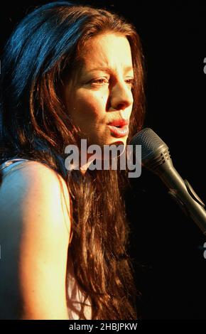 Sarah McLachlan signs her album 'Afterglow' and performs live on stage in a concert at Virgin Megastore in Oxford Street, London. Stock Photo