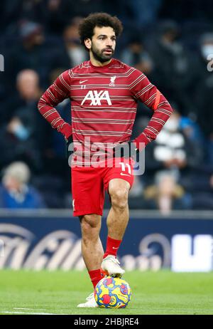 LONDON, England - DECEMBER 19: Liverpool's Mohamed Salah during the pre-match warm-up  during Premier League between Tottenham Hotspur and Liverpool a Stock Photo