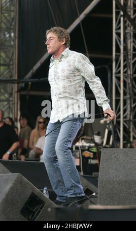Roger Daltrey of the Who performing. Stock Photo