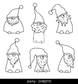 Cute outline gnome little Christmas fancy creature simple hand drawn ...