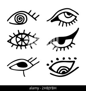 Evil eye symbols. Hand drawn eyes talismans, fatima hand, hamsa and ...