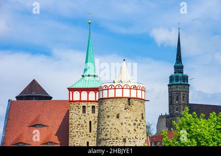 Bautzen, Upper Lusatia, Saxony, Germany: Some of the characteristic steeples of the medieval town silhouette. Stock Photo