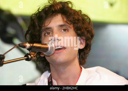 Mika performs an instore gig at HMV on Oxford Street in London on February 5, 2007.  Entertainment Stock Photo