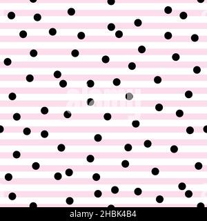 Pink Stripe Seamless Background Pattern with Black Polkadots Stock Vector