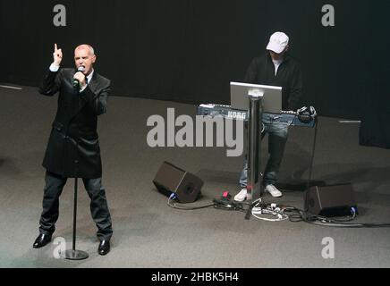 The Pet Shop Boys perform an exclusive concert for Radio 2 to mark the re-opening of the refurbished BBC Radio Theatre in Broadcasting House, London on June 4, 2007. Stock Photo