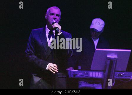 The Pet Shop Boys perform an exclusive concert for Radio 2 to mark the re-opening of the refurbished BBC Radio Theatre in Broadcasting House, London on June 4, 2007. Stock Photo