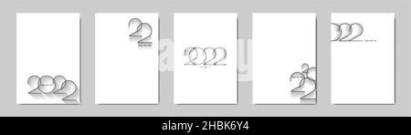 set cards 2022 Happy New Year in black and white modern background, minimalist collection, elements for calendar and greetings card or Christmas theme Stock Vector