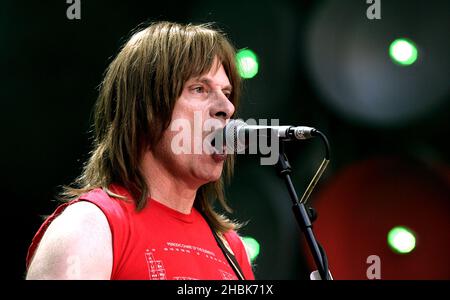 Christopher Guest, member of the fictional band Spinal Tap performs during the charity concert at Wembley Stadium, London. Stock Photo