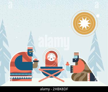 magic kings and jesus baby epiphany characters Stock Vector