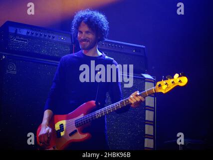 Simon Rix of The Kaiser Chiefs performs in concert at the Roundhouse, north London, as part of the BBC Electric Proms week of concerts. Stock Photo