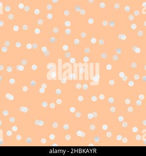 Elegant Peach Seamless Dot Repeat Pattern Background with Silver Polkadots Stock Vector