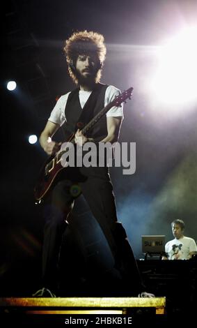 Brad Delson of rock band Linkin Park performing at the O2 Arena in south east London. Stock Photo