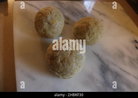 Three Balls of Kifli Cookie Dough Stock Photo