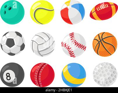 Cartoon sport ball. Flat different balls, sporting equipment. Tennis, handball, football and basketball tools. Isolated training neat vector icons Stock Vector
