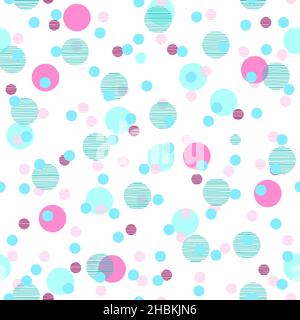 Fun Blue and Pink Geometric Seamless Pattern Design on White Background Stock Vector