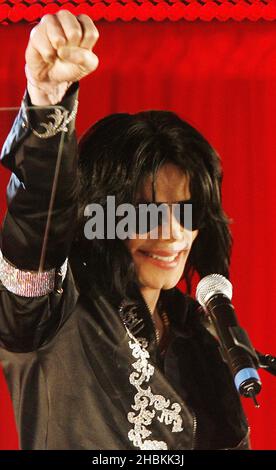 Michael Jackson announces plans for his last performances in London in July at the O2 Arena during a press conference held at the O2 Arena in Greenwich, London. Stock Photo