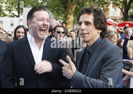 Ricky Gervais and Ben Stiller arrive The World Premiere of Night at the Museum 2 at the Empire Cinema,Leicester Square in London Stock Photo