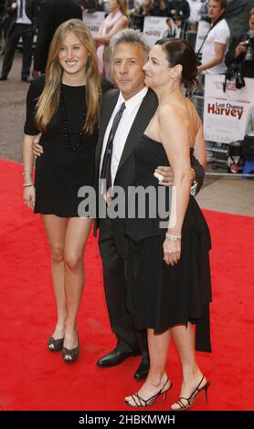 Dustin Hoffman and his wife Lisa Gottsegen and daughter Karina arrive at the Gala Premiere of Last Chance Harvey at the Odeon West End in London. Stock Photo