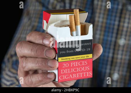 what substances are in a cigarette Cigarettes satire. Smokers are less likely to get Covid-19. PAH substances  in cigarettes are considered carcinogenic but according to researchers they  Stock Photo