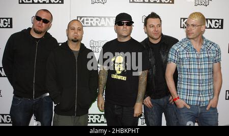 Fred Durst and his band Limp Bizkit arrive at the Kerrang Awards at the Brewery in London. Stock Photo