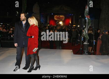 Jim Carrey and Jenny McCarthy arrive at the 'A Christmas Carol' premiere in Leicester Square, London. Stock Photo