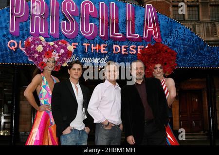 Oliver Thornton, Jason Donovan, John Bowe and the cast of Priscilla Queen of The Desert The Musical celebrates a year in the West End, Palace Theatre, London. Stock Photo