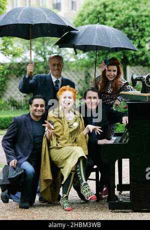 (left to right) Sanjeev Bhaskar, Roger Saul, Dame Vivienne Westwood, Jools Holland and Paloma Faith at a photocall at Clarence House, in central London, to launch 'A Garden Party to Make a Difference', an initiative by the Prince of Wales to help people across the UK lead more sustainable lives. Stock Photo