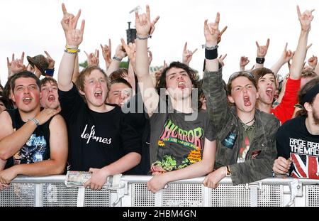 Crowds during day 2 at the Download Festival in Castle Donnington, Leicestershire. Stock Photo