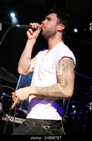 Adam Levine of Maroon 5 performs on stage at the Scala in London. Stock Photo