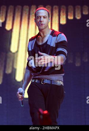 Marvin Humes of JLS on stage during Capital FM's Jingle Bell Ball at the O2 Arena, London. Stock Photo