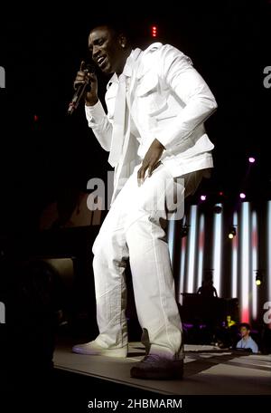 Akon on stage during Capital FM's Jingle Bell Ball at the O2 Arena, London. Stock Photo