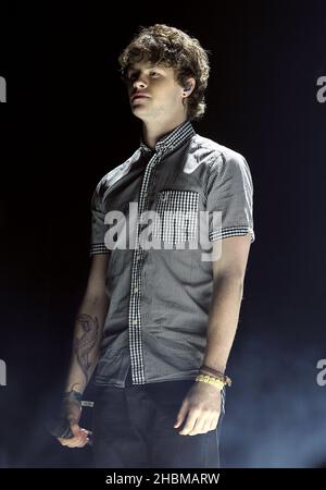 Jay McGuiness of The Wanted on stage during Capital FM's Jingle Bell Ball at the O2 Arena, London. Stock Photo