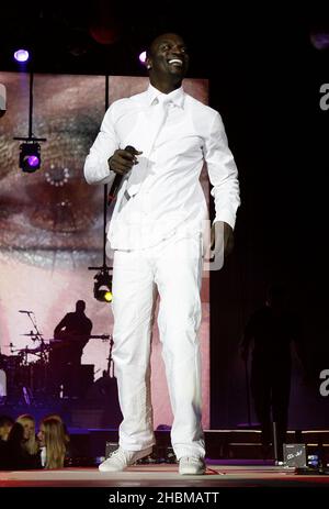 Akon on stage during Capital FM's Jingle Bell Ball at the O2 Arena, London. Stock Photo