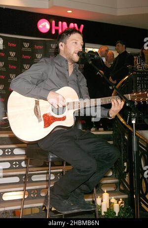 X Factor Winner Matt Cardle performs and signs copies of his debut CD at HMV in Whiteley's Shopping Centre, London Stock Photo