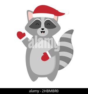 A cute cartoon Christmas raccoon waving art Stock Vector
