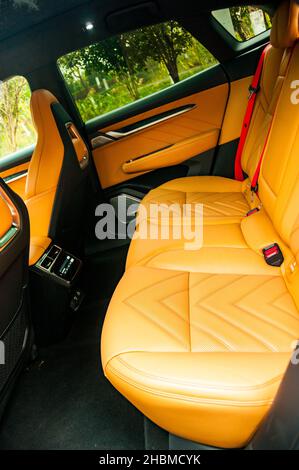 Interior of Zeekr 001 a Chinese electric car on a test drive in Hangzhou, Zhejiang Province, China. Stock Photo